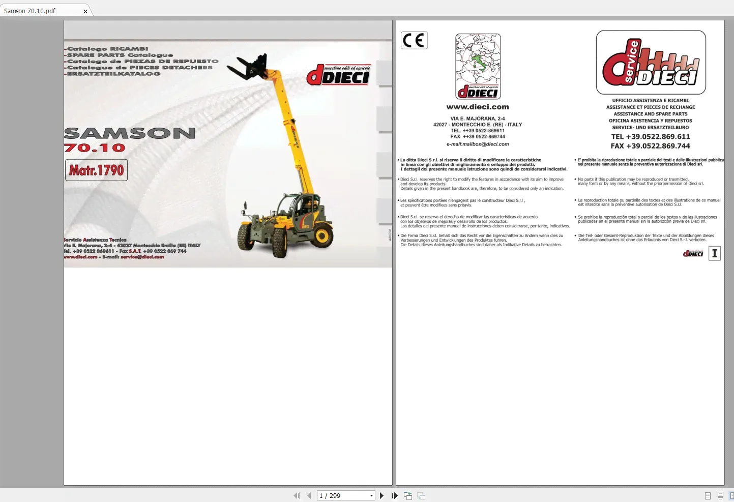DIECI Samson 70.10 Matr.1790 Spare Parts Catalog_AXL0120-0